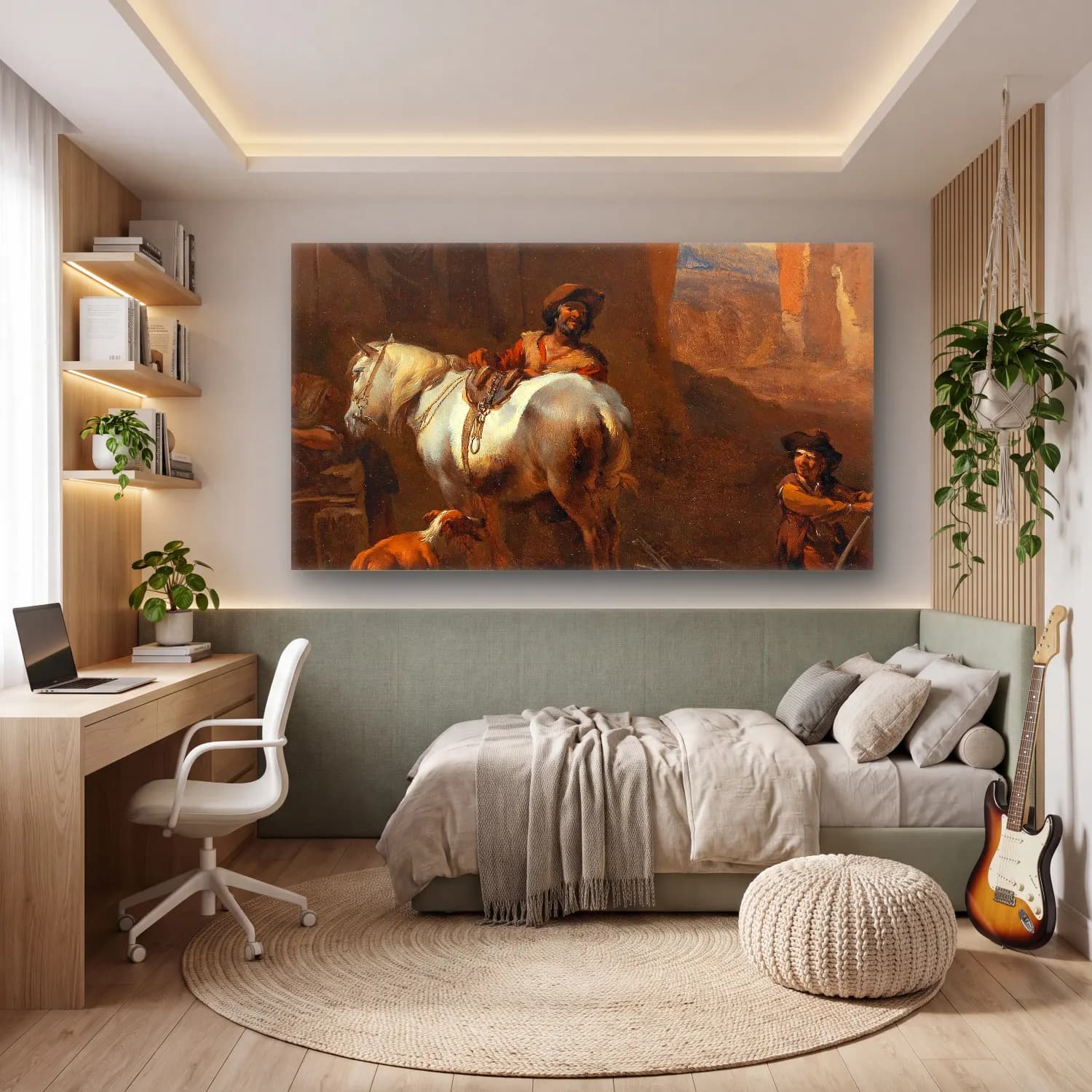 Nicolaes Pietersz. Berchem – A Stable Interior cam tablo — genç odasında