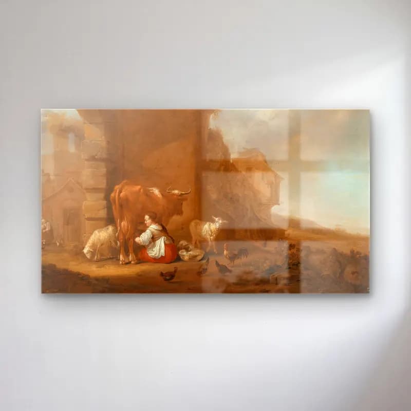Nicolaes Pietersz. Berchem – A milkmaid amongst ruins cam tablo — Nicolaes Pietersz. Berchem – A milkmaid amongst ruins — yağlı boya kır evi