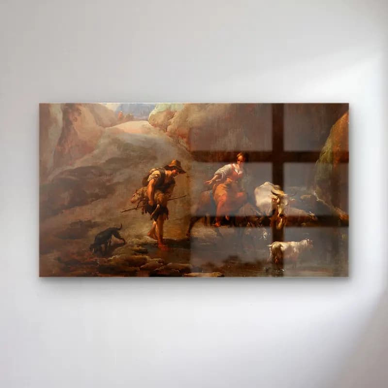 Nicolaes Pietersz. Berchem – Furt im Gebirge cam tablo — Nicolaes Pietersz. Berchem – Furt im Gebirge — yağlı boya mitolojik sahne