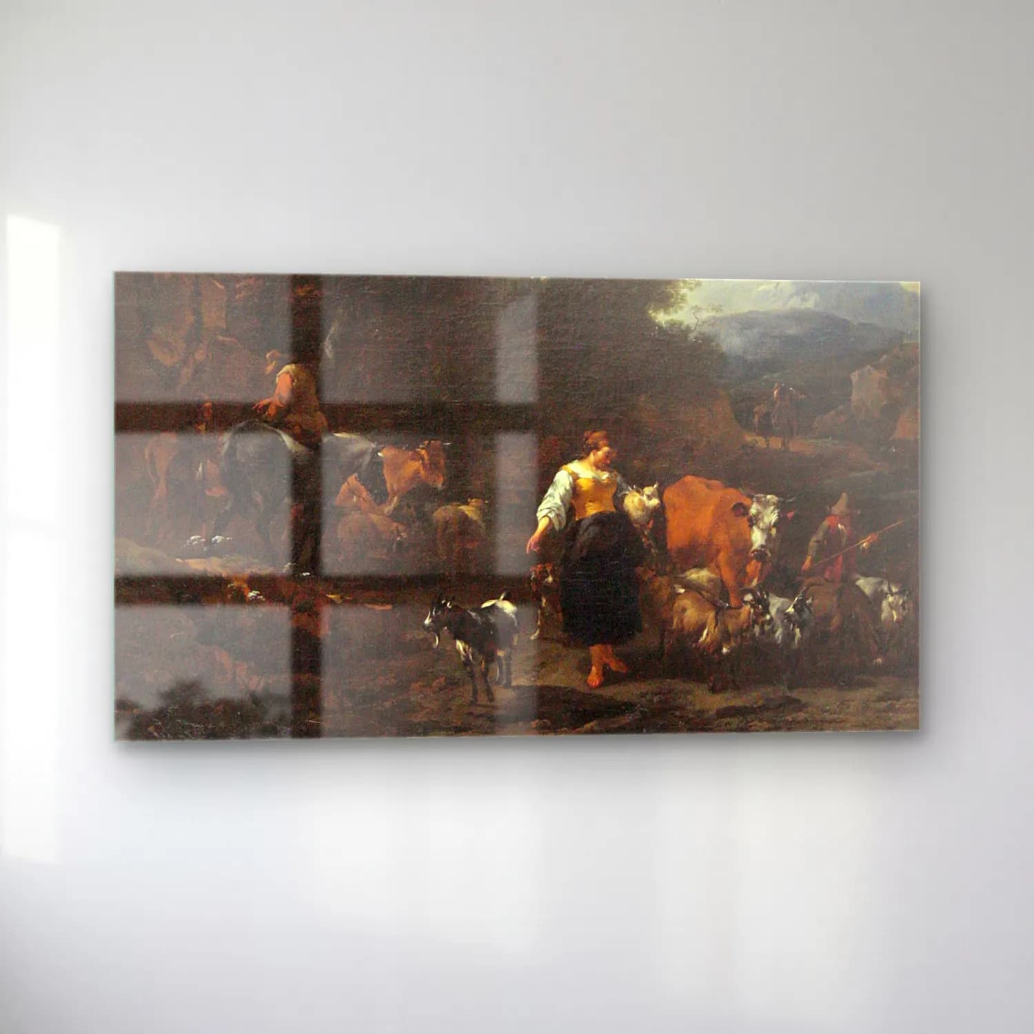 Nicolaes Pietersz. Berchem – Italian Landscape with Shepherds at a River (ca 1650-1655) cam tablo — sol açıdan görünüm
