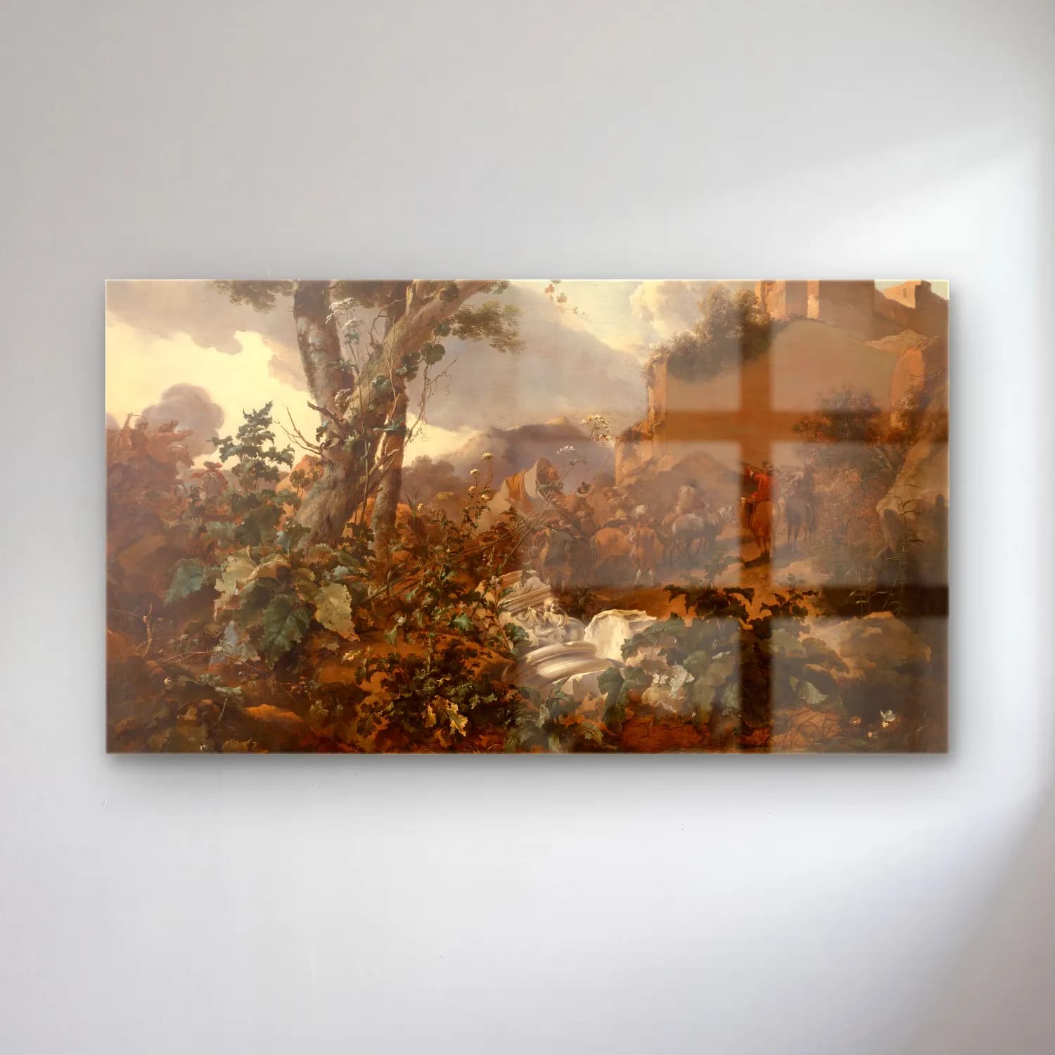 Nicolaes Pietersz. Berchem – Italian Landscape with a Cavalry Battle cam tablo — Nicolaes Pietersz. Berchem – Italian Landscape with a Cavalry Battle — yağlı boya savaş sahnesi