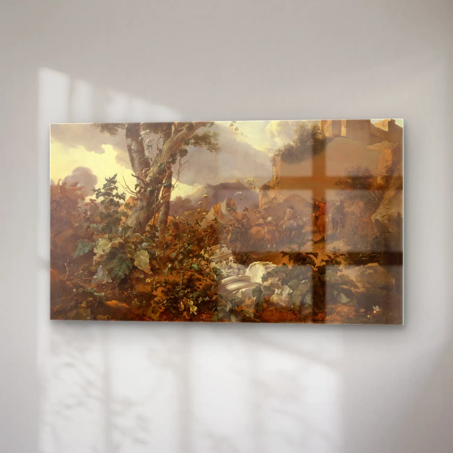 Nicolaes Pietersz. Berchem – Italian Landscape with a Cavalry Battle cam tablo — sağ açıdan görünüm