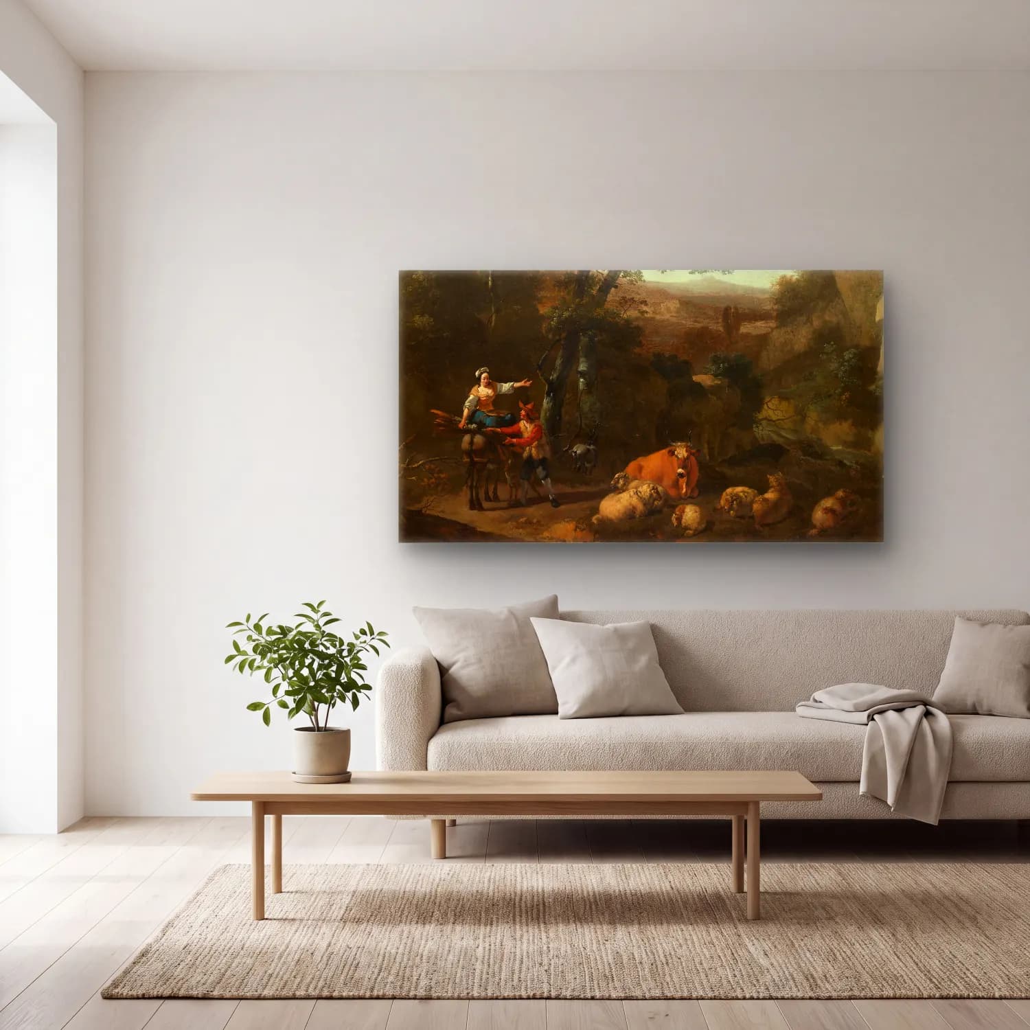 Nicolaes Pietersz. Berchem – Italian Landscape No. 5 cam tablo — açık renk salonda