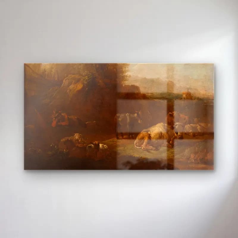 Nicolaes Pietersz. Berchem – Landscape with Animals and a Shepherd cam tablo — Nicolaes Pietersz. Berchem – Landscape with Animals and a Shepherd — yağlı boya koyun