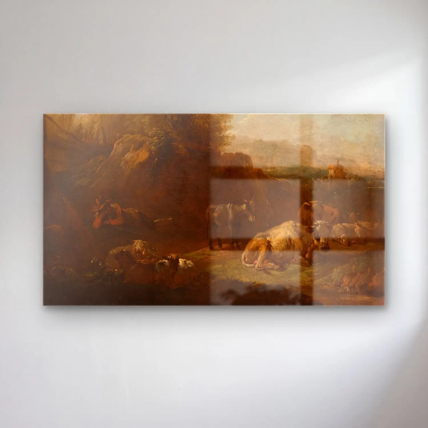 Nicolaes Pietersz. Berchem – Landscape with Animals and a Shepherd cam tablo — Nicolaes Pietersz. Berchem – Landscape with Animals and a Shepherd — yağlı boya koyun