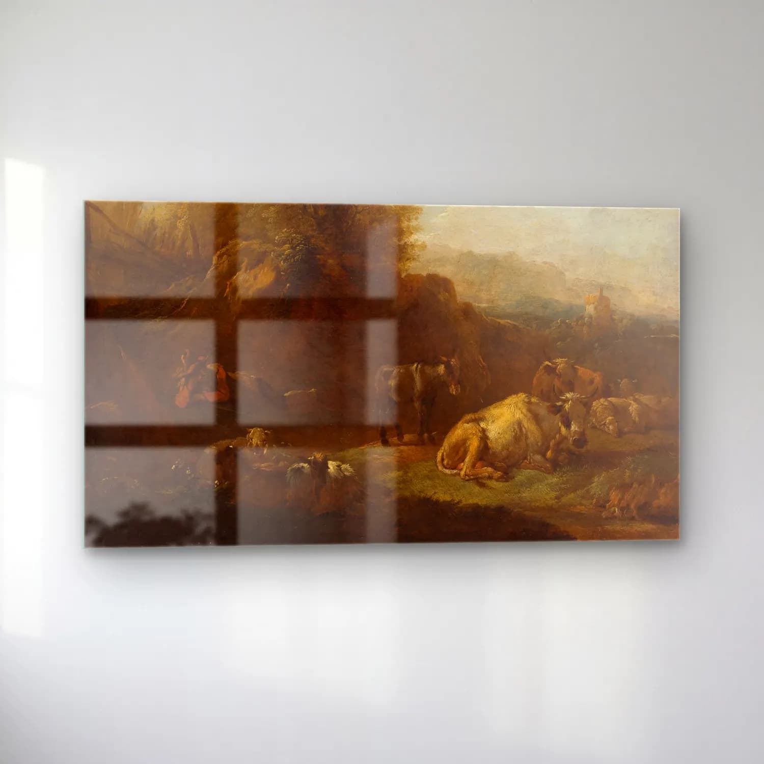 Nicolaes Pietersz. Berchem – Landscape with Animals and a Shepherd cam tablo — sol açıdan görünüm