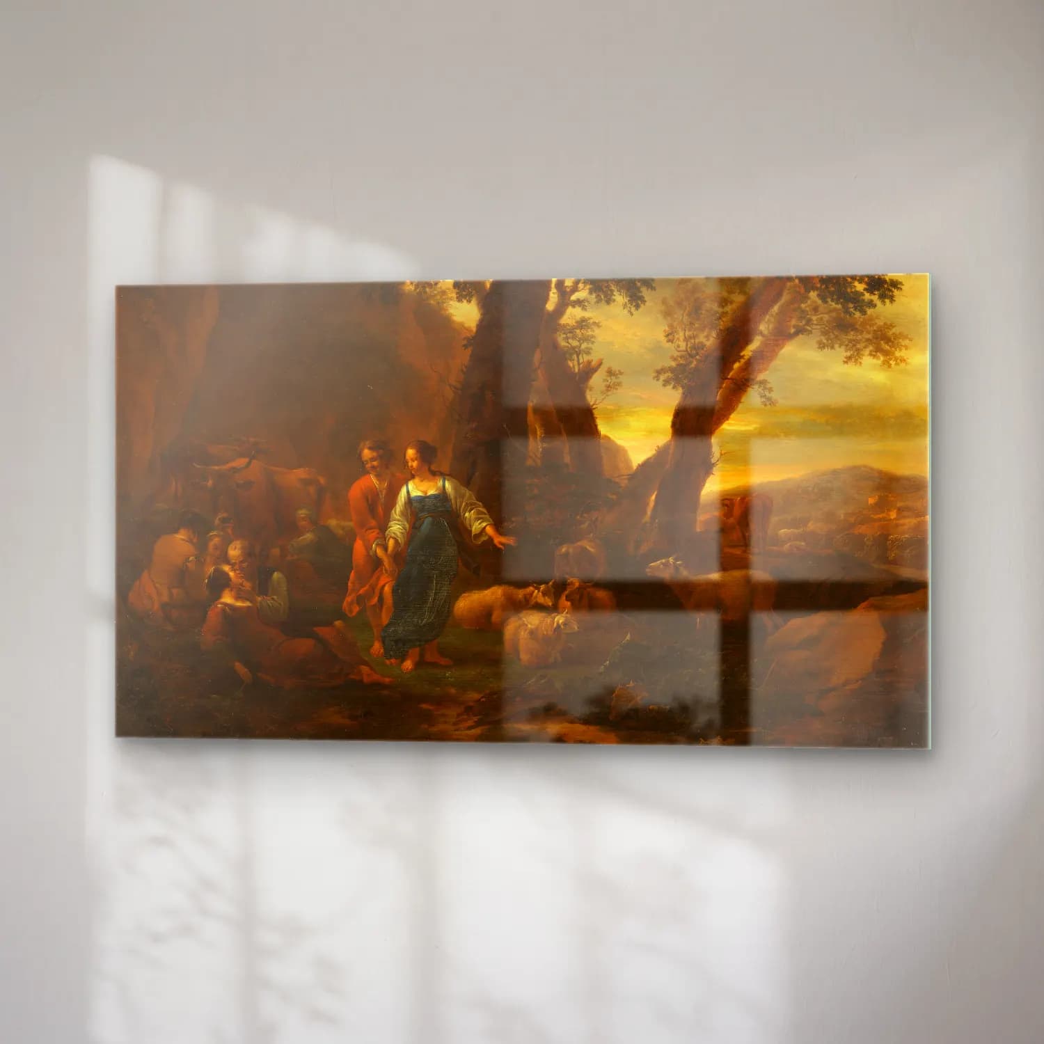 Nicolaes Pietersz. Berchem – Landscape with Peasants and Cattle cam tablo — sağ açıdan görünüm