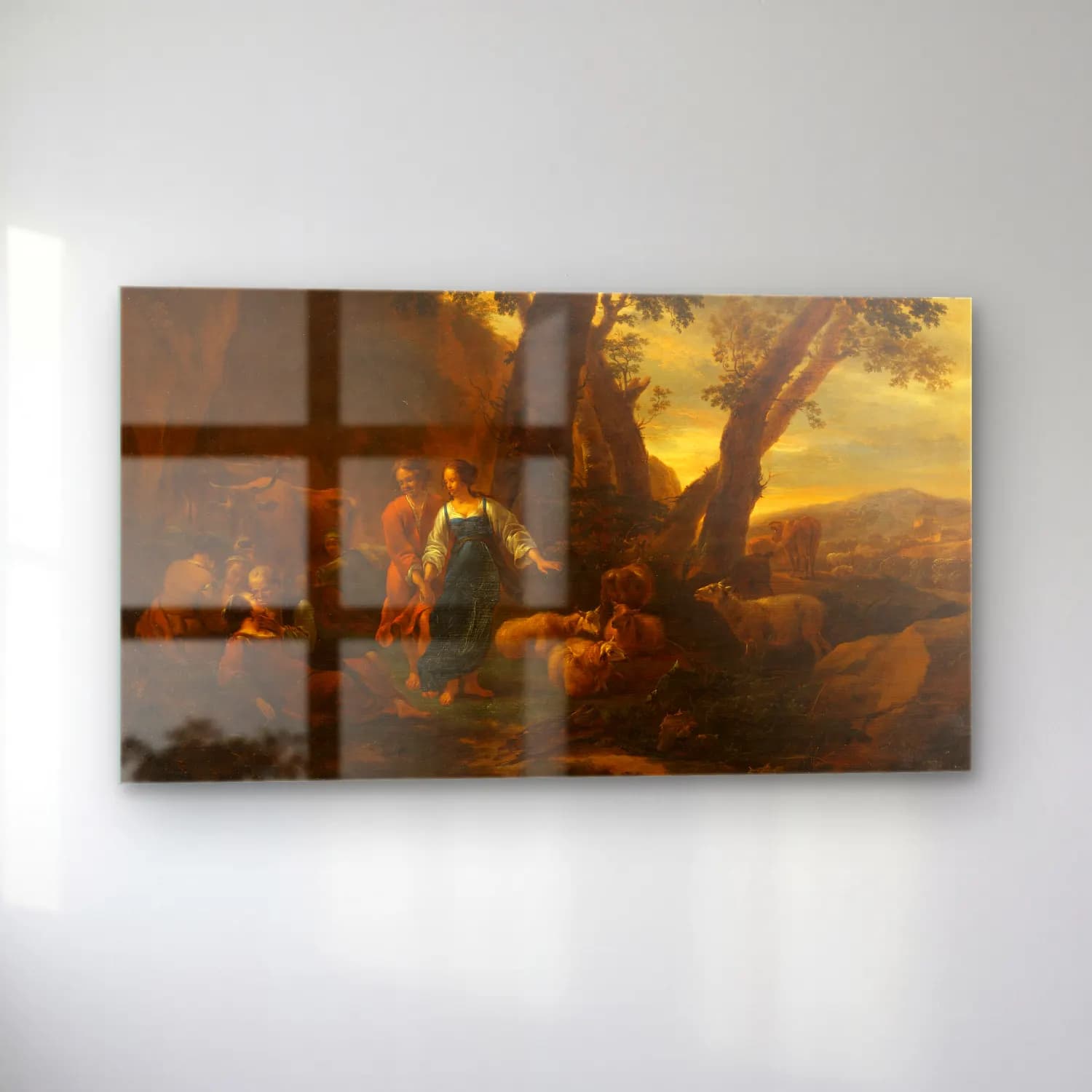 Nicolaes Pietersz. Berchem – Landscape with Peasants and Cattle cam tablo — sol açıdan görünüm