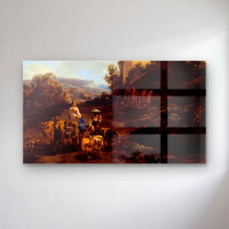 Nicolaes Pietersz. Berchem – Landscape with Ruins and Travelers cam tablo — Nicolaes Pietersz. Berchem – Landscape with Ruins and Travelers — yağlı boya dini sahne