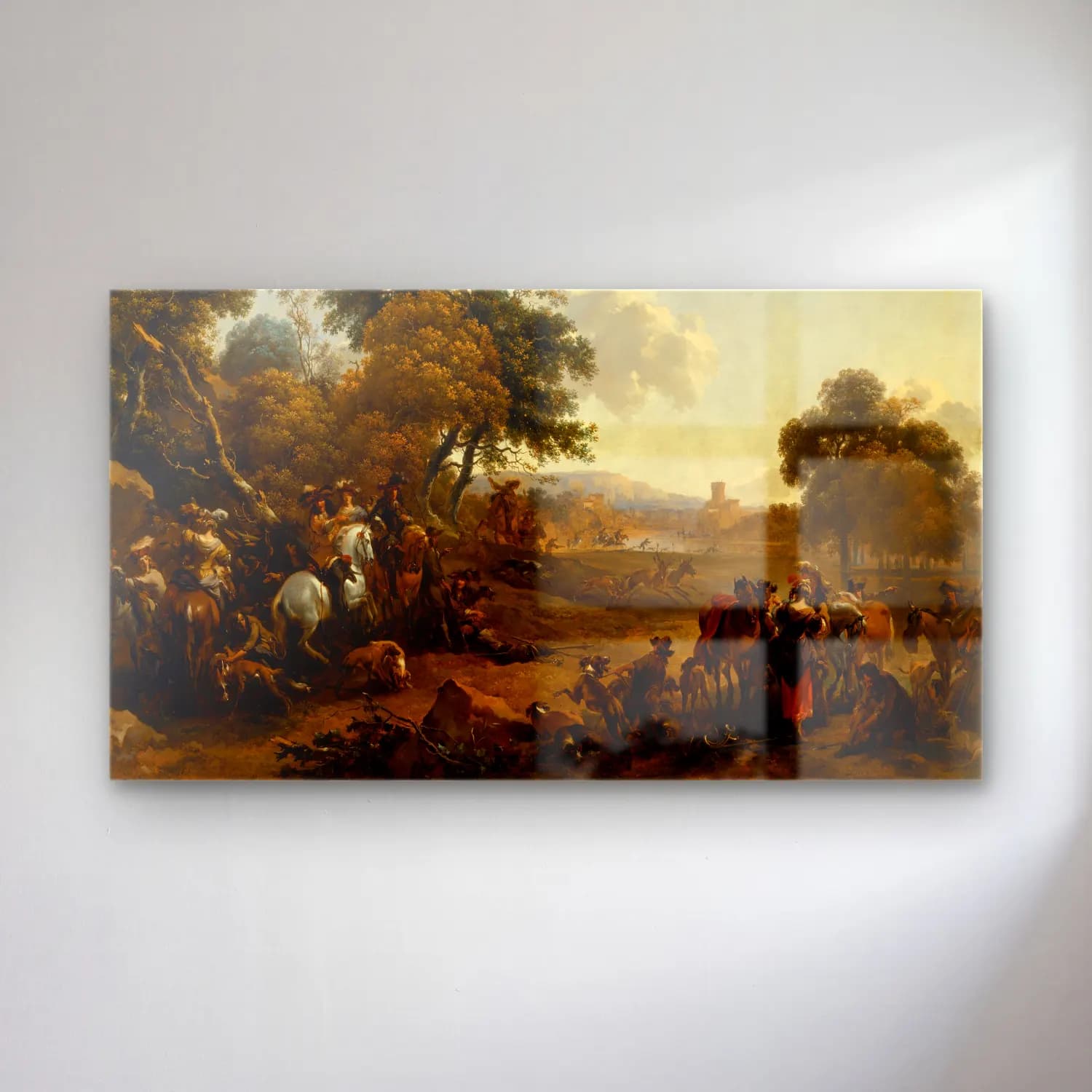 Nicolaes Pietersz. Berchem – Landscape with a Hunting Party cam tablo — Nicolaes Pietersz. Berchem – Landscape with a Hunting Party — yağlı boya savaş sahnesi