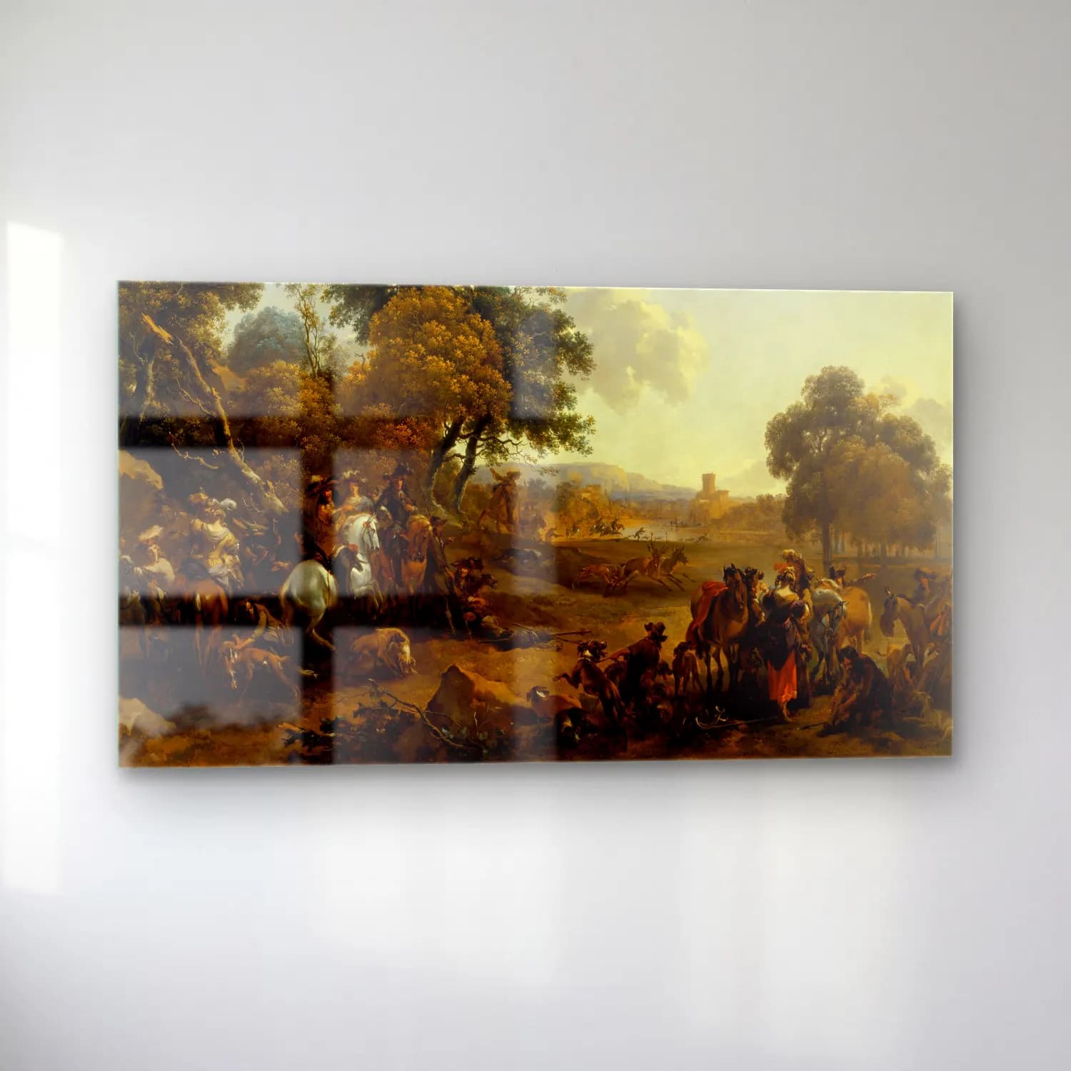 Nicolaes Pietersz. Berchem – Landscape with a Hunting Party cam tablo — sol açıdan görünüm
