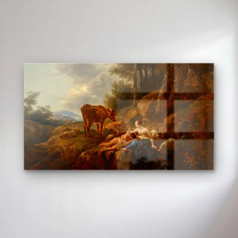 Nicolaes Pietersz. Berchem – Landscape with a Nymph and a Satyr cam tablo — Nicolaes Pietersz. Berchem – Landscape with a Nymph and a Satyr — yağlı boya mitolojik sahne