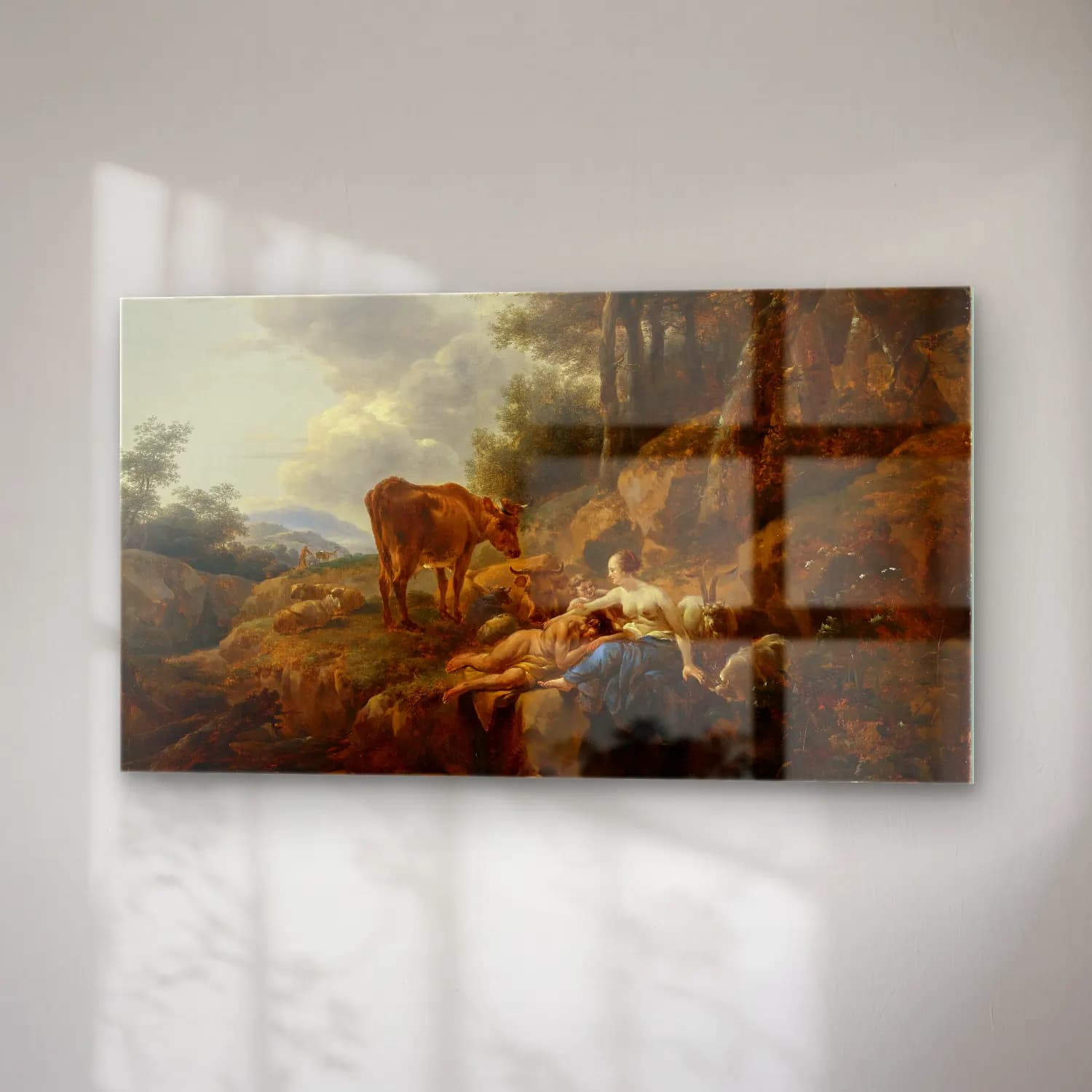 Nicolaes Pietersz. Berchem – Landscape with a Nymph and a Satyr cam tablo — sağ açıdan görünüm