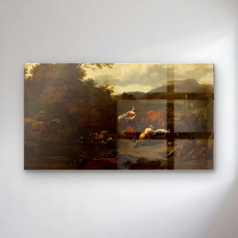 Nicolaes Pietersz. Berchem – Landscape with a pastoral scene cam tablo — Nicolaes Pietersz. Berchem – Landscape with a pastoral scene — yağlı boya kırda nehir