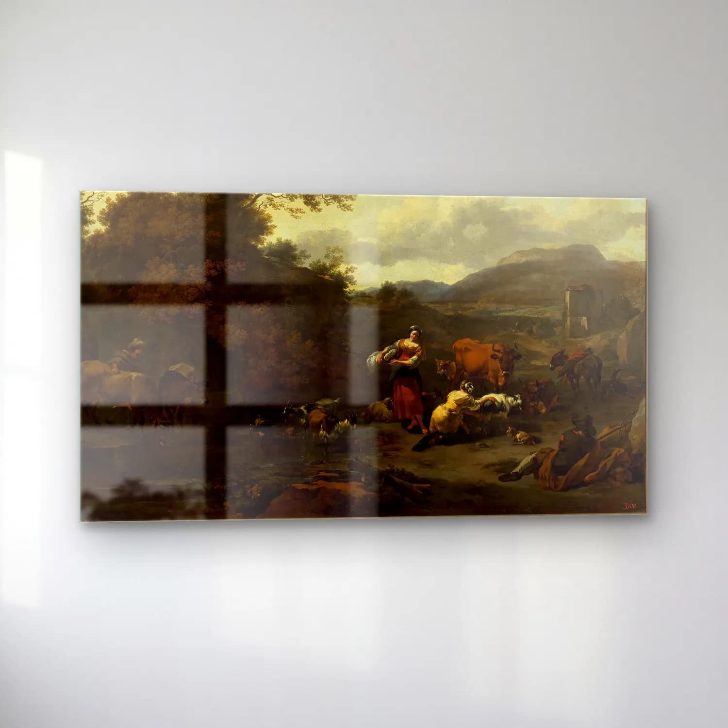 Nicolaes Pietersz. Berchem – Landscape with a pastoral scene cam tablo — sol açıdan görünüm