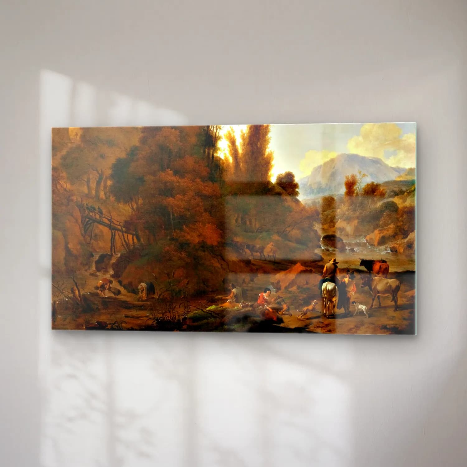 Nicolaes Pietersz. Berchem – Mountain Landscape with Cattle Herders cam tablo — sağ açıdan görünüm