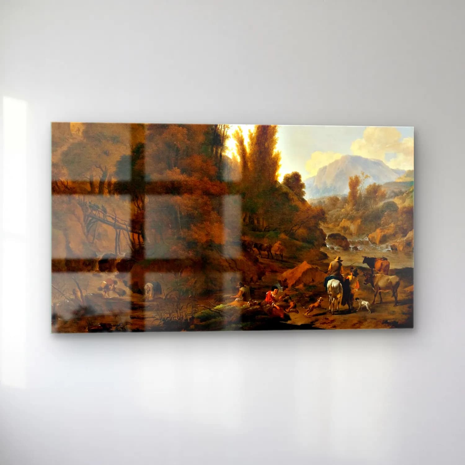 Nicolaes Pietersz. Berchem – Mountain Landscape with Cattle Herders cam tablo — sol açıdan görünüm