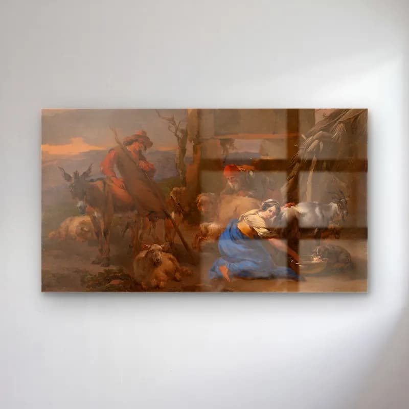 Nicolaes Pietersz. Berchem – Pastoral Scene with a Shepherdess Milking a Goat cam tablo — Nicolaes Pietersz. Berchem – Pastoral Scene with a Shepherdess Milking a Goat — yağlı boya dini sahne