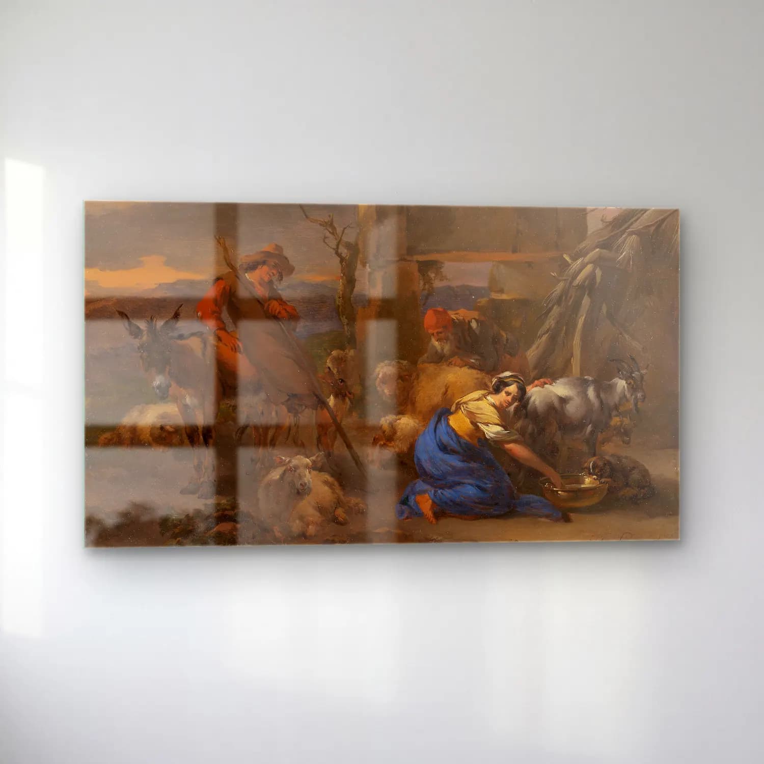 Nicolaes Pietersz. Berchem – Pastoral Scene with a Shepherdess Milking a Goat cam tablo — sol açıdan görünüm