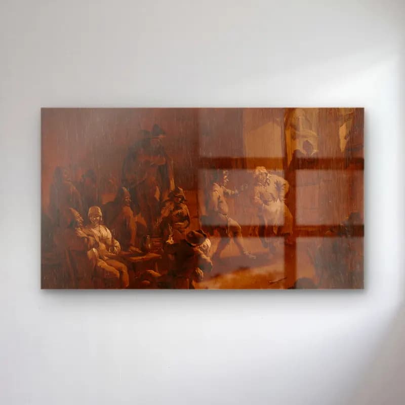 Nicolaes Pietersz. Berchem – Peasants Dancing in a Barn cam tablo — Nicolaes Pietersz. Berchem – Peasants Dancing in a Barn — yağlı boya savaş sahnesi