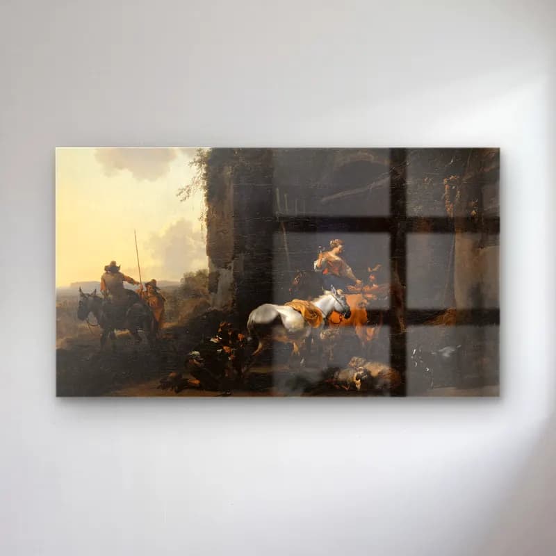Nicolaes Pietersz. Berchem – Rest in front of a Tavern cam tablo — Nicolaes Pietersz. Berchem – Rest in front of a Tavern — yağlı boya savaş sahnesi