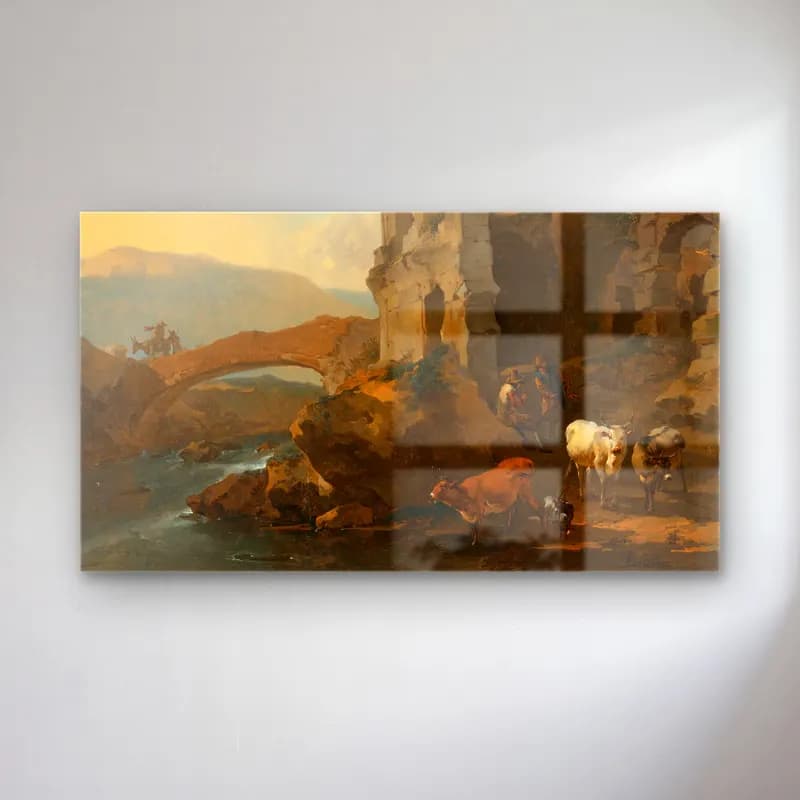 Nicolaes Pietersz. Berchem – River Landscape With Herdsmen By The Ruins Of An… cam tablo — Nicolaes Pietersz. Berchem – River Landscape With Herdsmen By The Ruins Of An… — yağlı boya antik kalıntılar