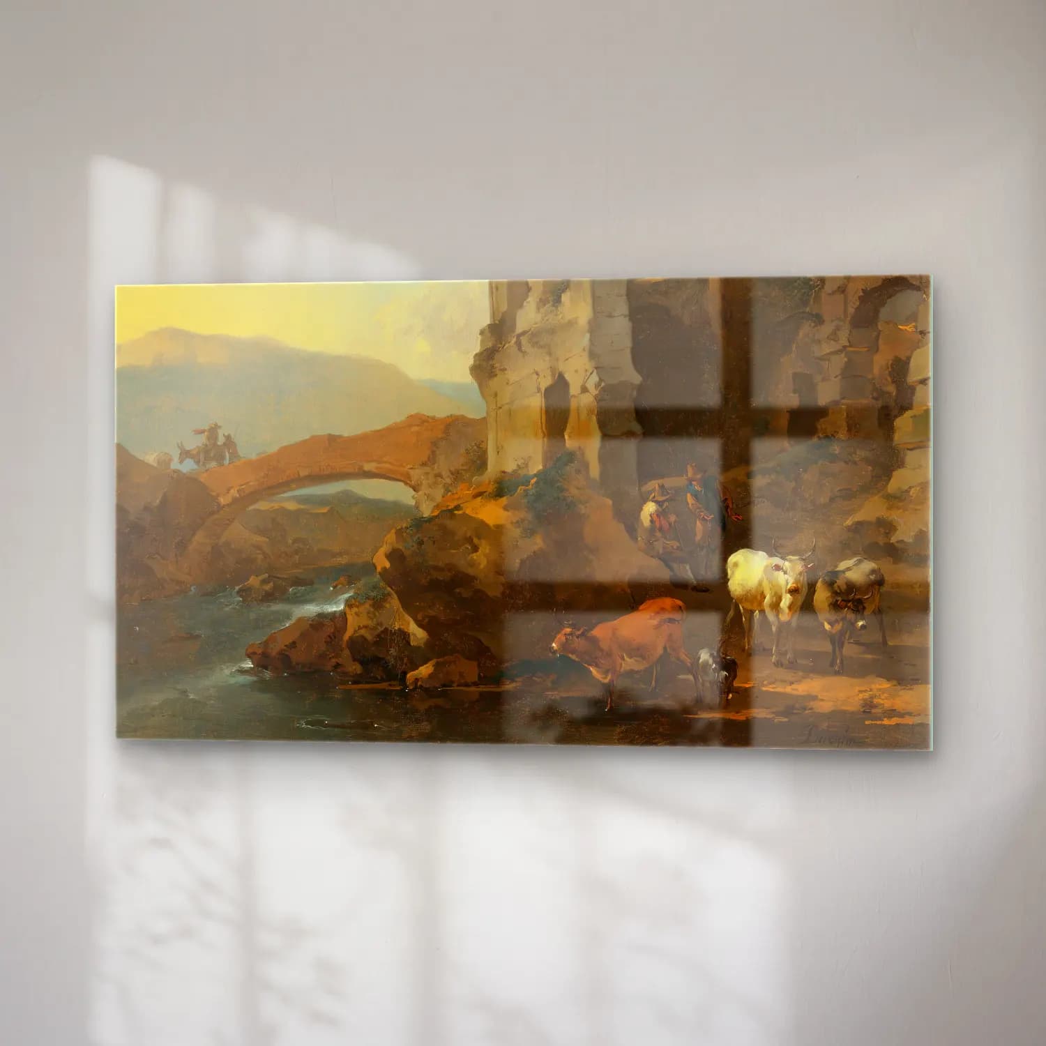 Nicolaes Pietersz. Berchem – River Landscape With Herdsmen By The Ruins Of An… cam tablo — sağ açıdan görünüm