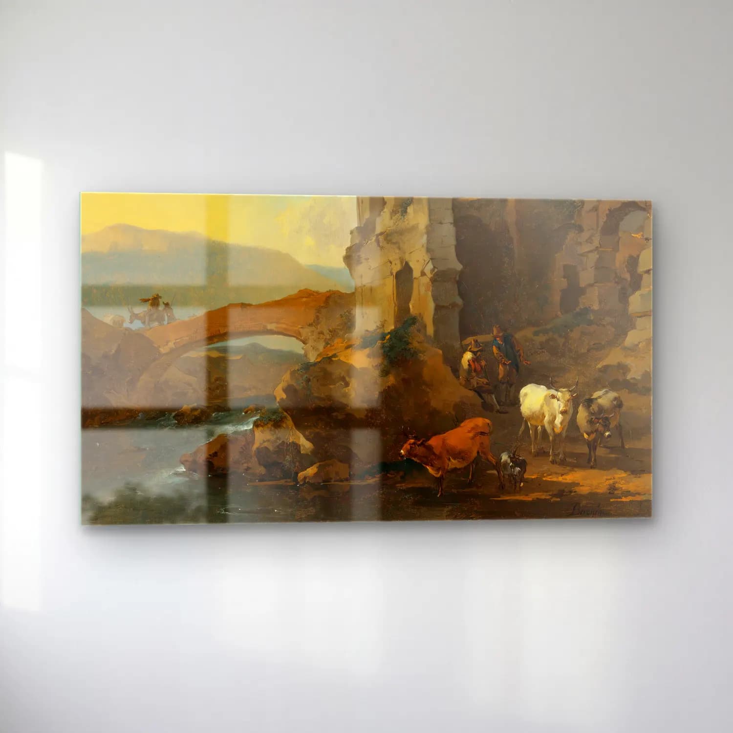 Nicolaes Pietersz. Berchem – River Landscape With Herdsmen By The Ruins Of An… cam tablo — sol açıdan görünüm