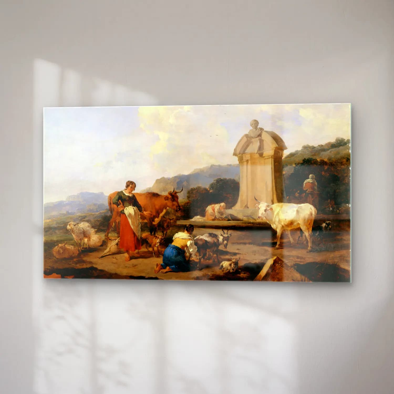 Nicolaes Pietersz. Berchem – Roman Fountain with Cattle and Figures (Le Midi) cam tablo — sağ açıdan görünüm