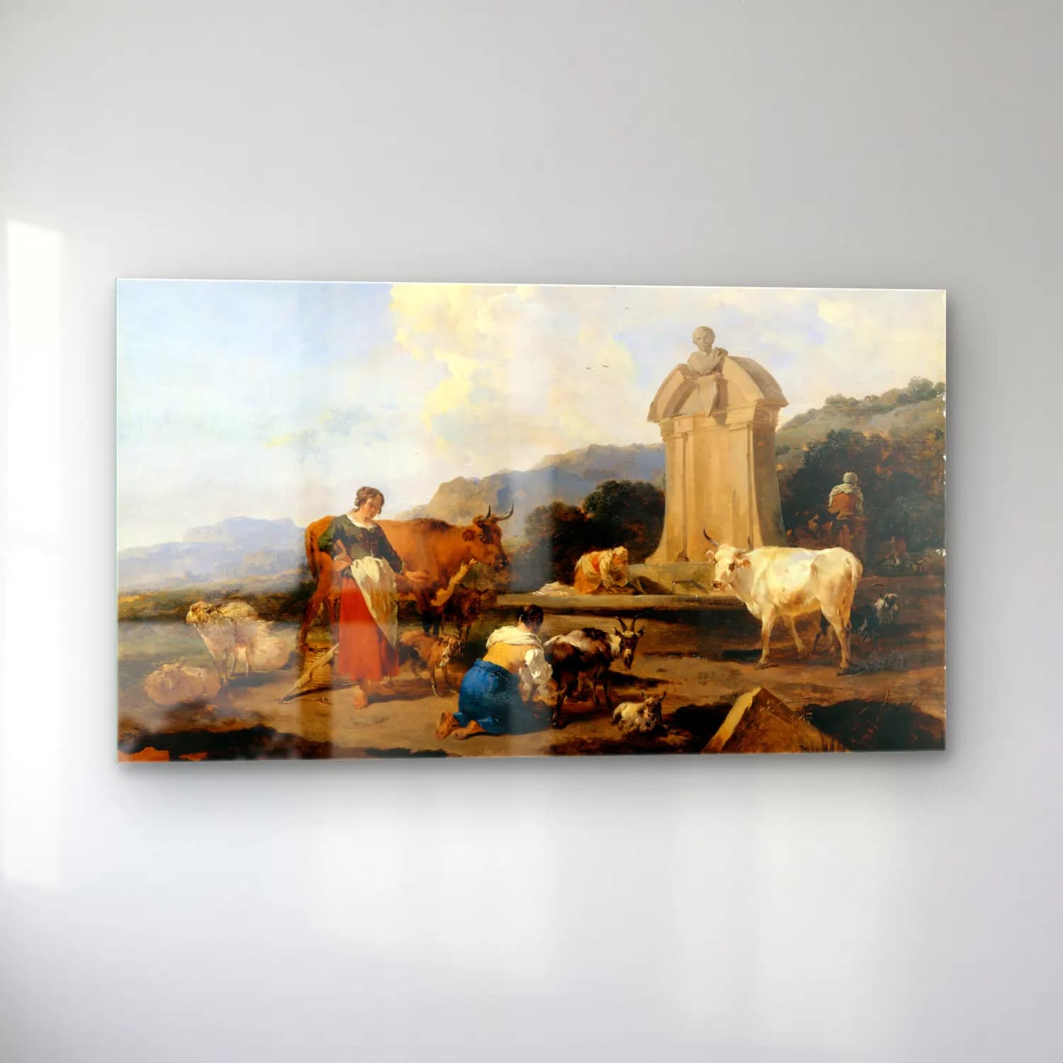 Nicolaes Pietersz. Berchem – Roman Fountain with Cattle and Figures (Le Midi) cam tablo — sol açıdan görünüm