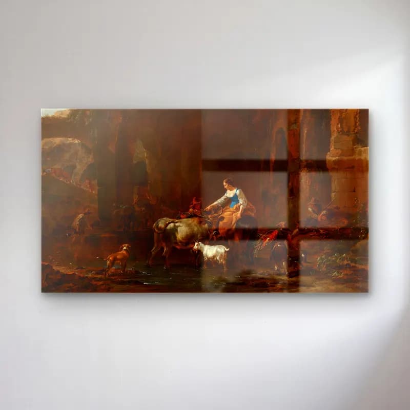 Nicolaes Pietersz. Berchem – Shepherds beside Roman Ruins cam tablo — Nicolaes Pietersz. Berchem – Shepherds beside Roman Ruins — yağlı boya mitolojik sahne