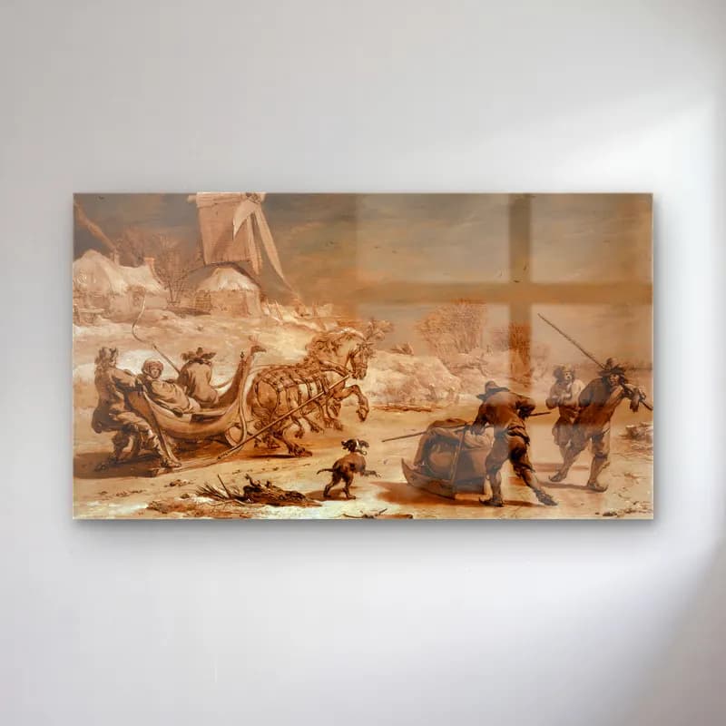 Nicolaes Pietersz. Berchem – Sledging cam tablo — Nicolaes Pietersz. Berchem – Sledging — yağlı boya karlı kış manzarası