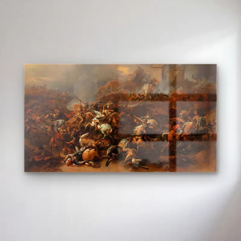Nicolaes Pietersz. Berchem – The Battle between Alexander and Porus cam tablo — Nicolaes Pietersz. Berchem – The Battle between Alexander and Porus — yağlı boya savaş sahnesi