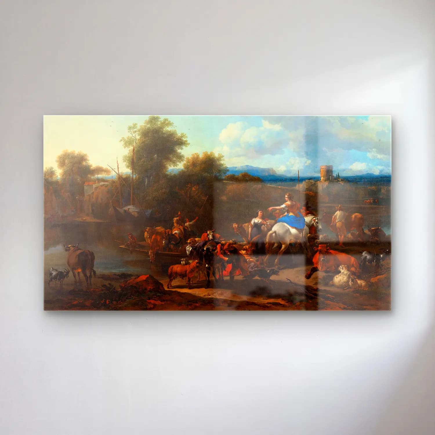 Nicolaes Pietersz. Berchem – The Cattle Ferry cam tablo — Nicolaes Pietersz. Berchem – The Cattle Ferry — yağlı boya mitolojik sahne