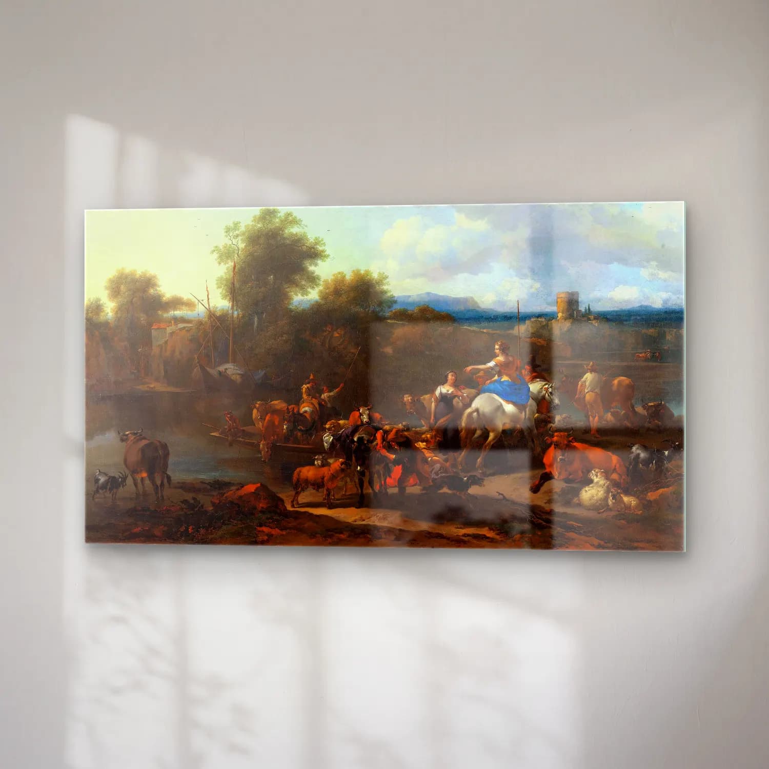 Nicolaes Pietersz. Berchem – The Cattle Ferry cam tablo — sağ açıdan görünüm