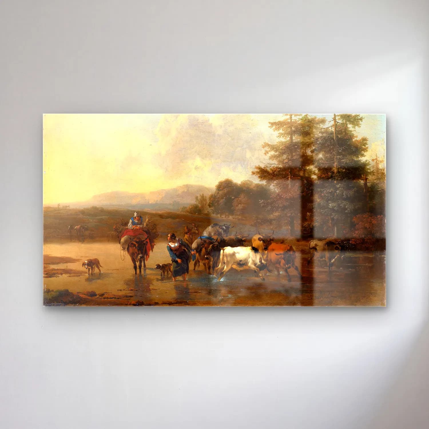 Nicolaes Pietersz. Berchem – The Cattle Herd cam tablo — Nicolaes Pietersz. Berchem – The Cattle Herd — yağlı boya kırda nehir
