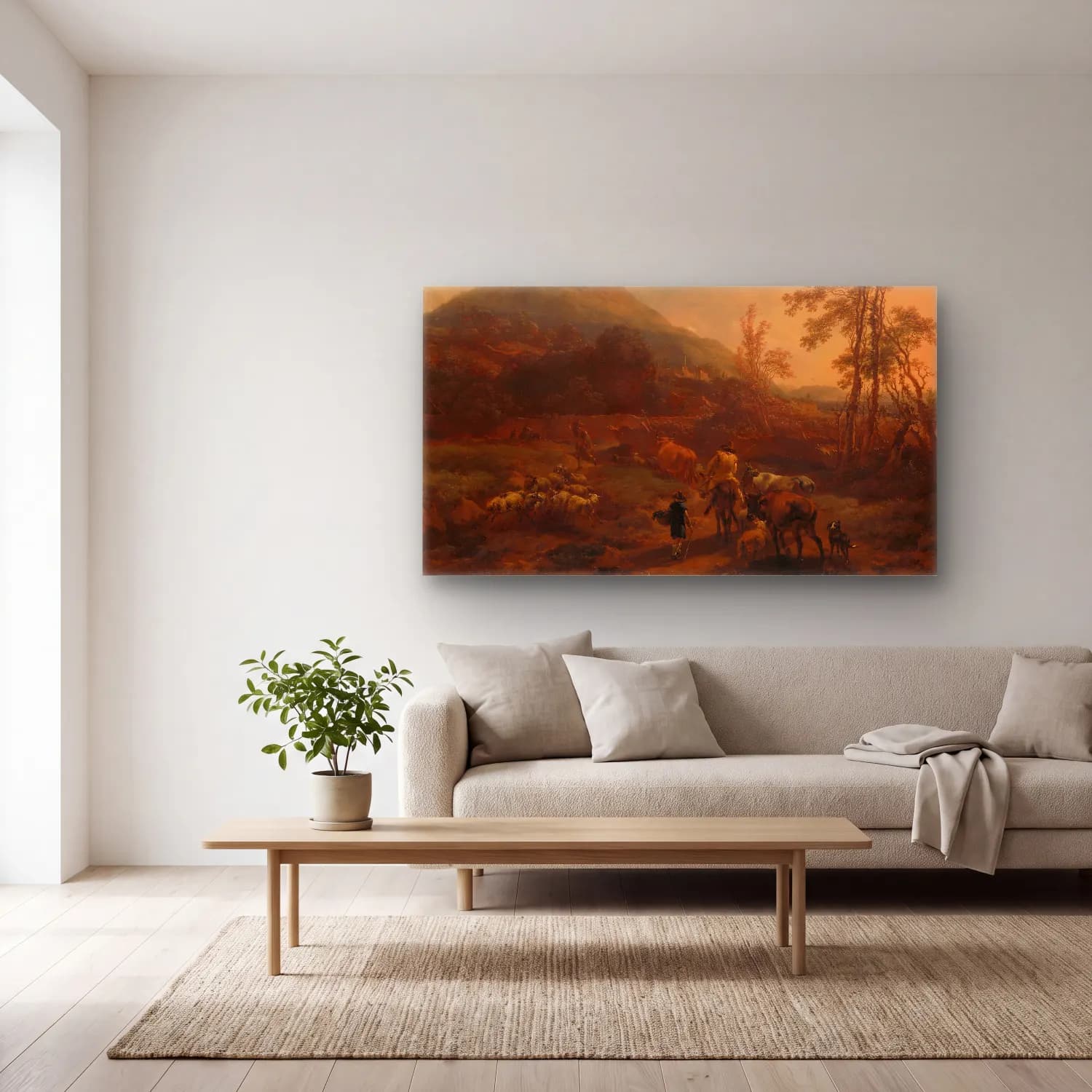 Nicolaes Pietersz. Berchem – The Three Droves cam tablo — açık renk salonda