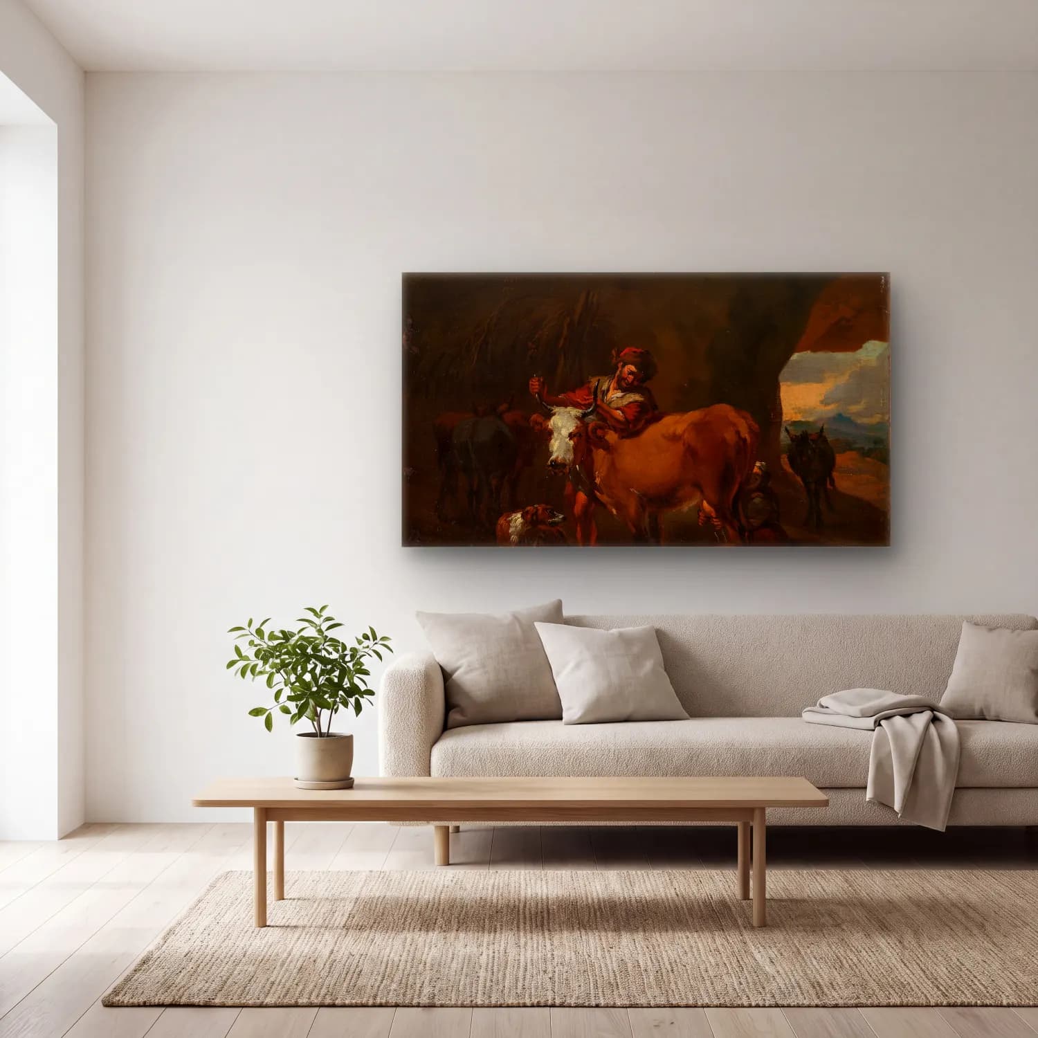 Nicolaes Pietersz. Berchem – The cow milker cam tablo — açık renk salonda