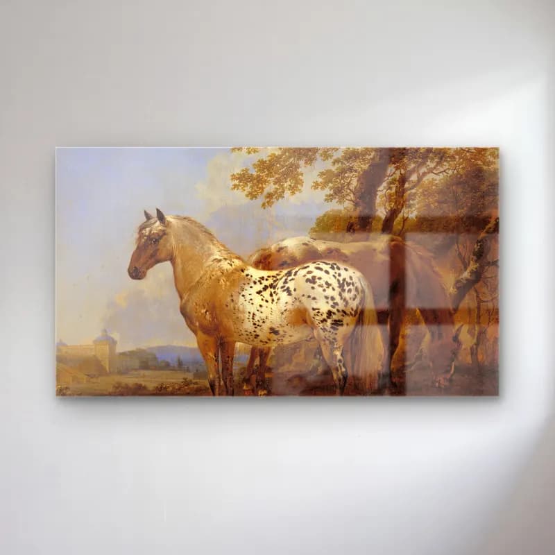 Nicolaes Pietersz. Berchem – Two Horses in a Landscape cam tablo — Nicolaes Pietersz. Berchem – Two Horses in a Landscape — yağlı boya at