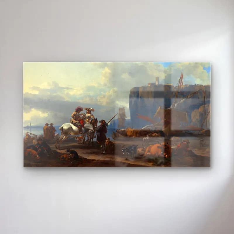 Nicolaes Pietersz. Berchem – View of an Italian Port (early 1660s) cam tablo — Nicolaes Pietersz. Berchem – View of an Italian Port (early 1660s) — yağlı boya savaş sahnesi