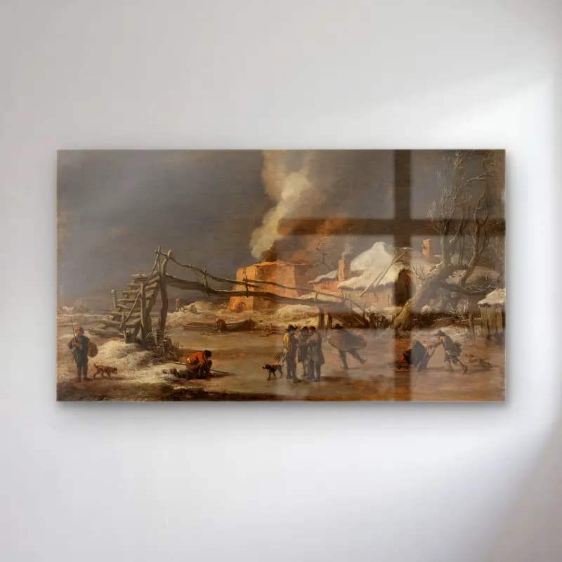 Nicolaes Pietersz. Berchem – Winterlandschaft mit Kalkofen cam tablo — Nicolaes Pietersz. Berchem – Winterlandschaft mit Kalkofen — yağlı boya karlı kış manzarası