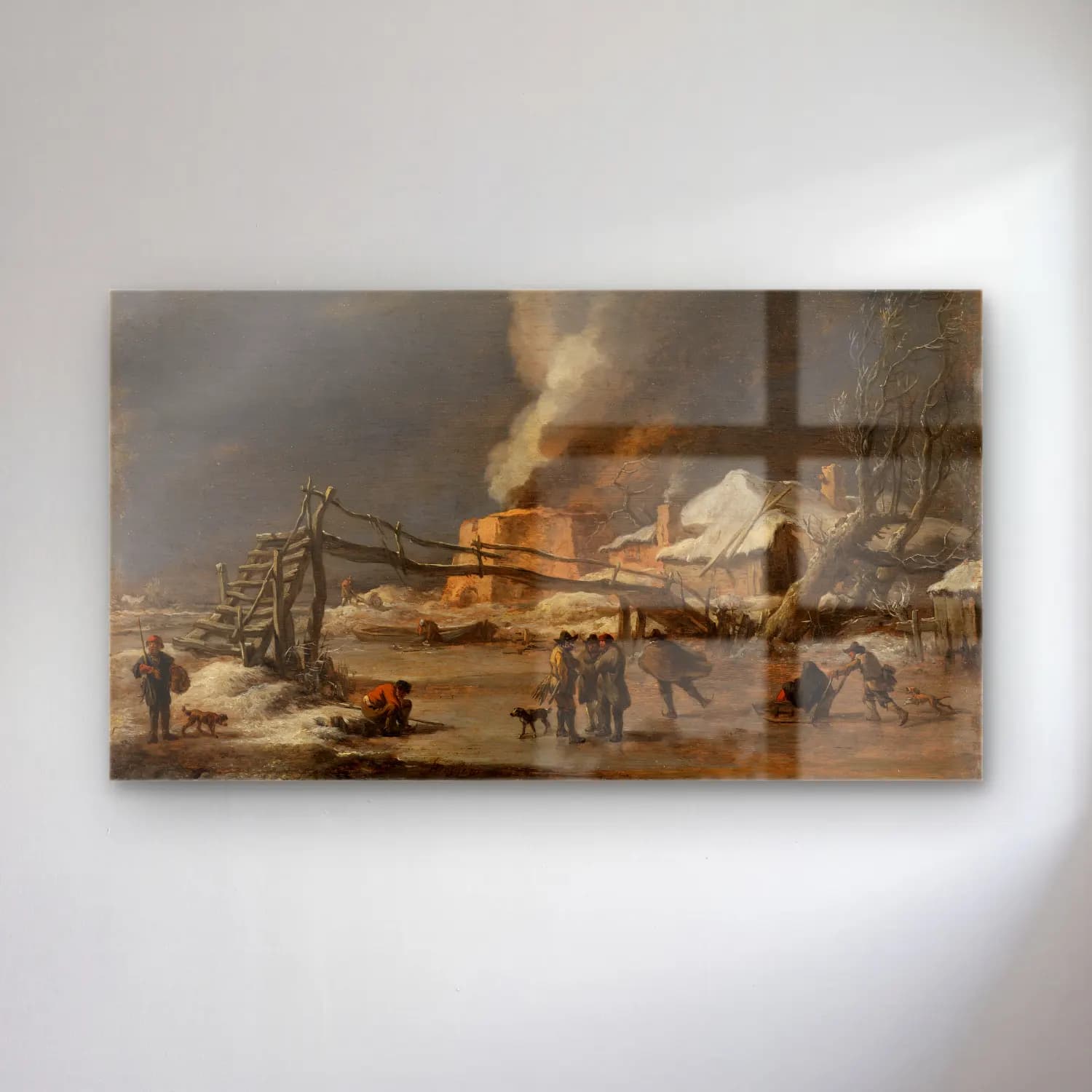Nicolaes Pietersz. Berchem – Winterlandschaft mit Kalkofen cam tablo — Nicolaes Pietersz. Berchem – Winterlandschaft mit Kalkofen — yağlı boya karlı kış manzarası