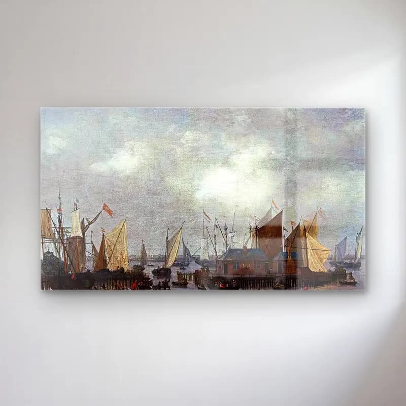 Reiner Nooms – Amsterdam Shipping on the Ij cam tablo — Reiner Nooms – Amsterdam Shipping on the Ij — yağlı boya liman ve tekneler