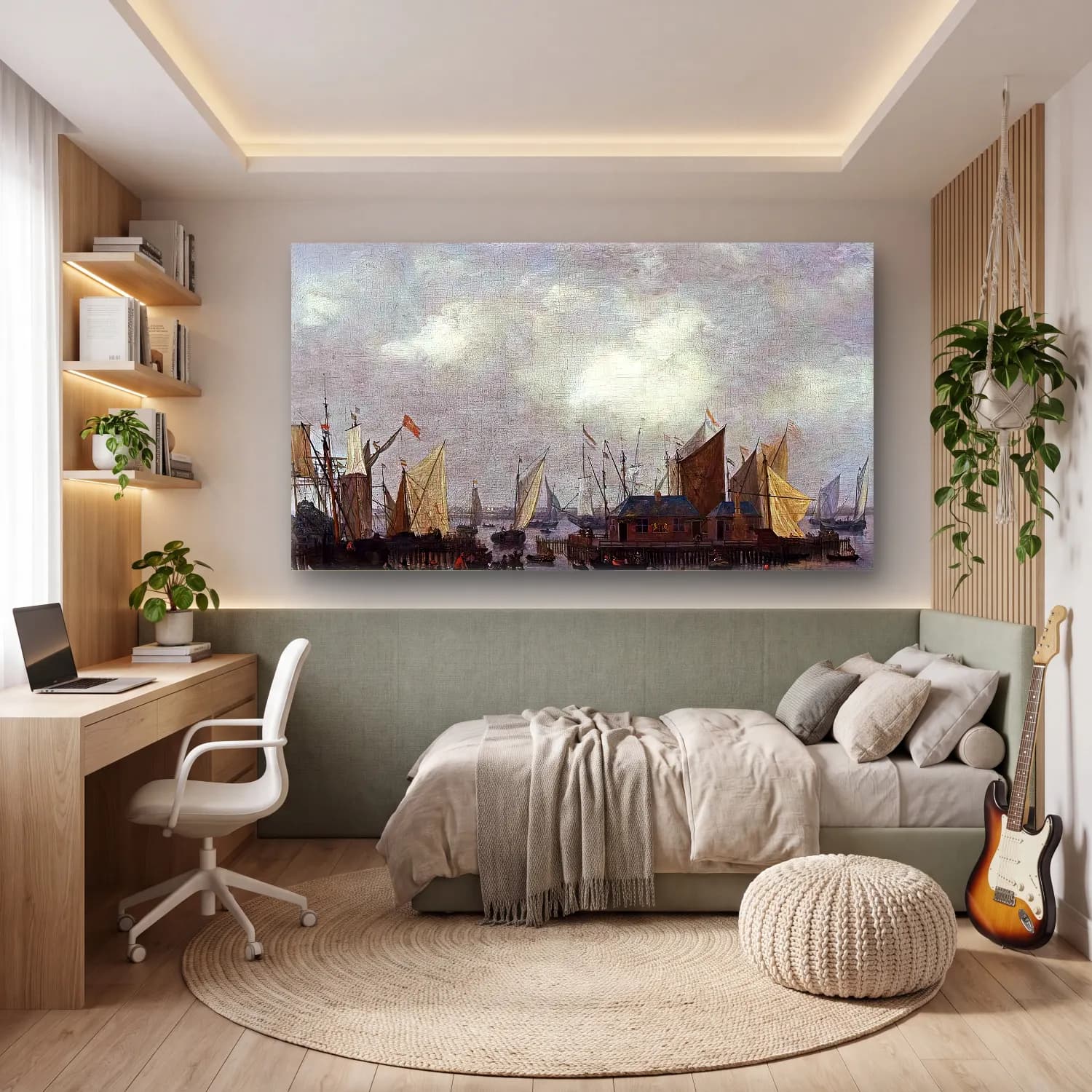 Reiner Nooms – Amsterdam Shipping on the Ij cam tablo — genç odasında