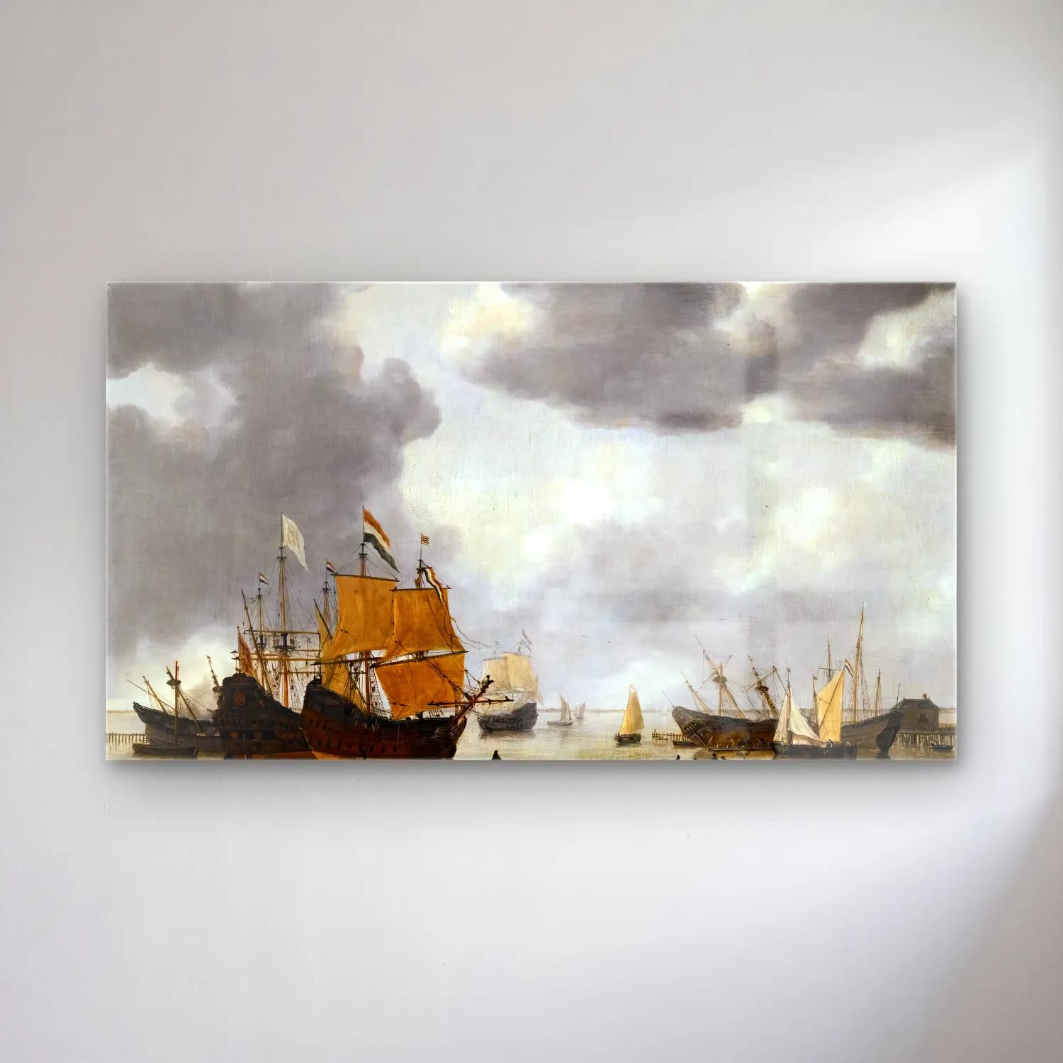 Reiner Nooms – Dutch Ships Awaiting Repair on the Ij at Amsterdam cam tablo — Reiner Nooms – Dutch Ships Awaiting Repair on the Ij at Amsterdam — yağlı boya yelkenliler