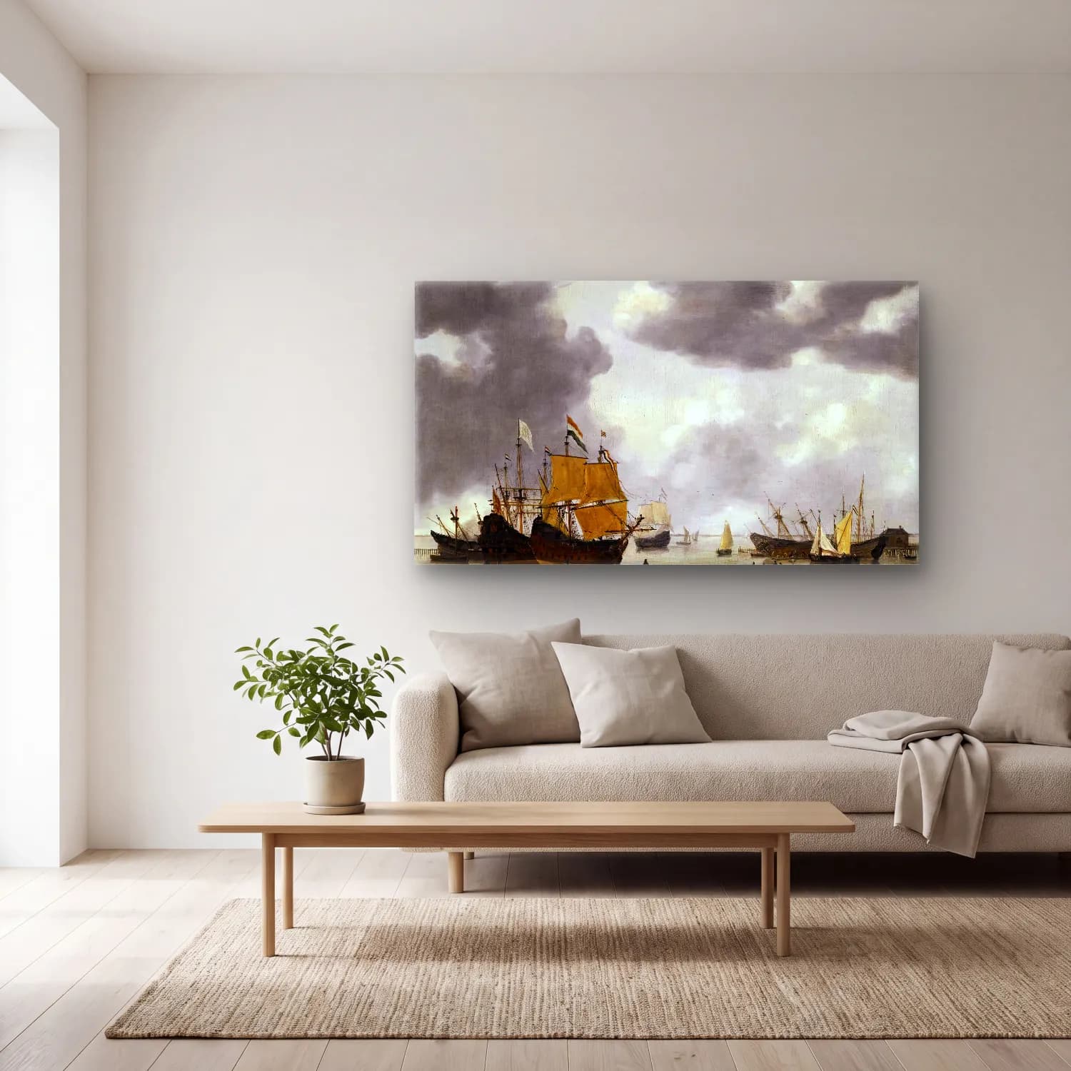 Reiner Nooms – Dutch Ships Awaiting Repair on the Ij at Amsterdam cam tablo — açık renk salonda