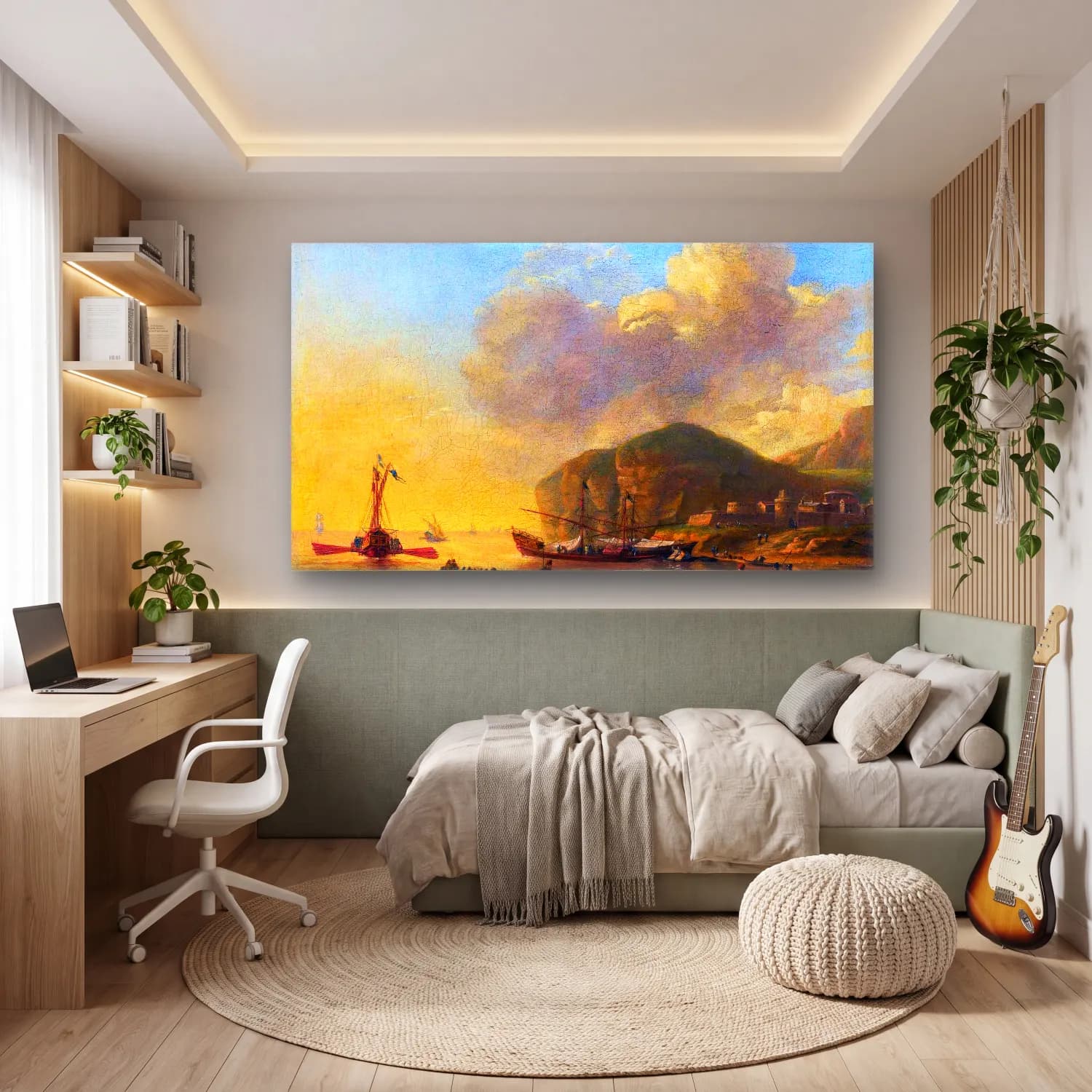 Reiner Nooms – Shipping before a Mediterranean Coast cam tablo — genç odasında