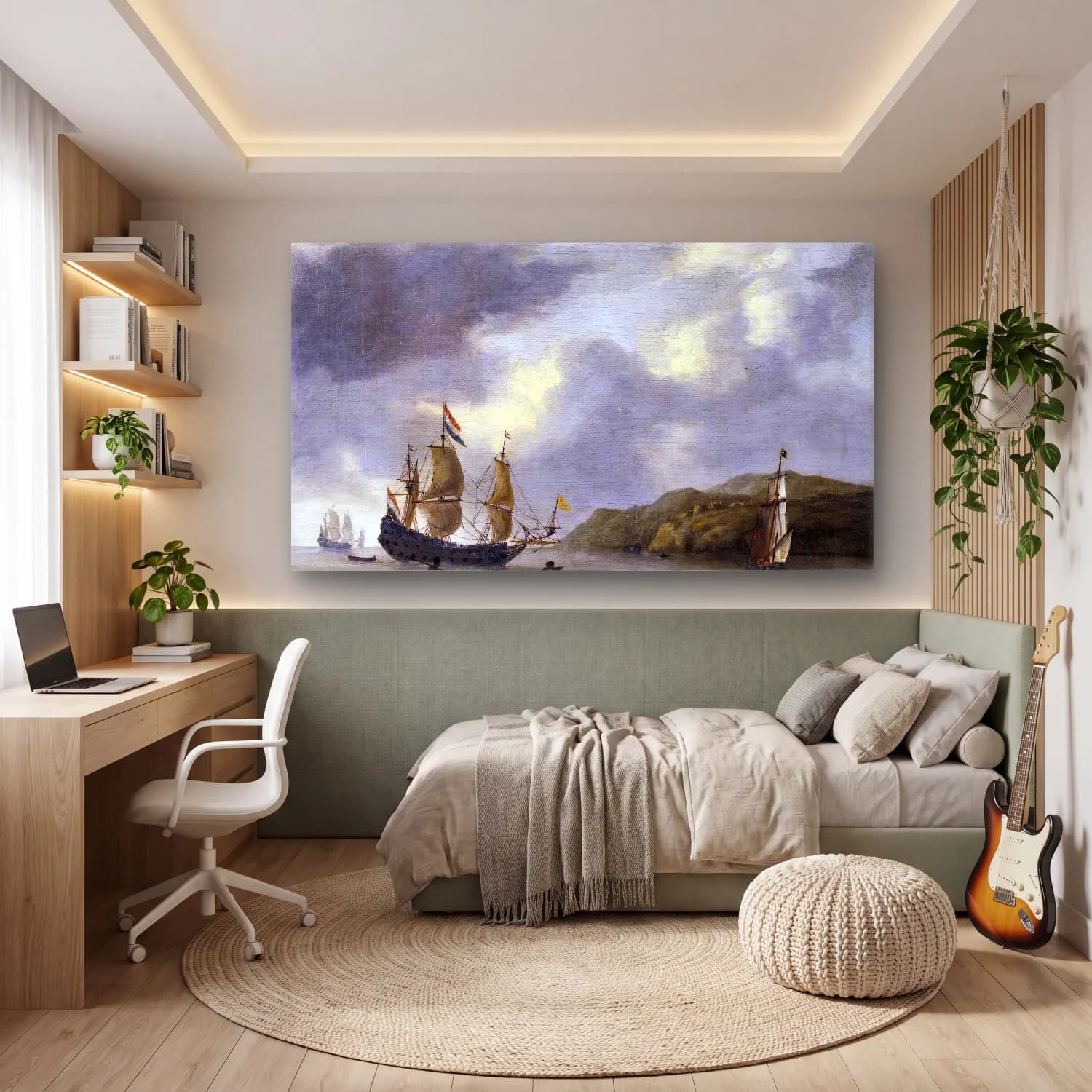 Reiner Nooms – Ships off the Coast of North Africa cam tablo — genç odasında