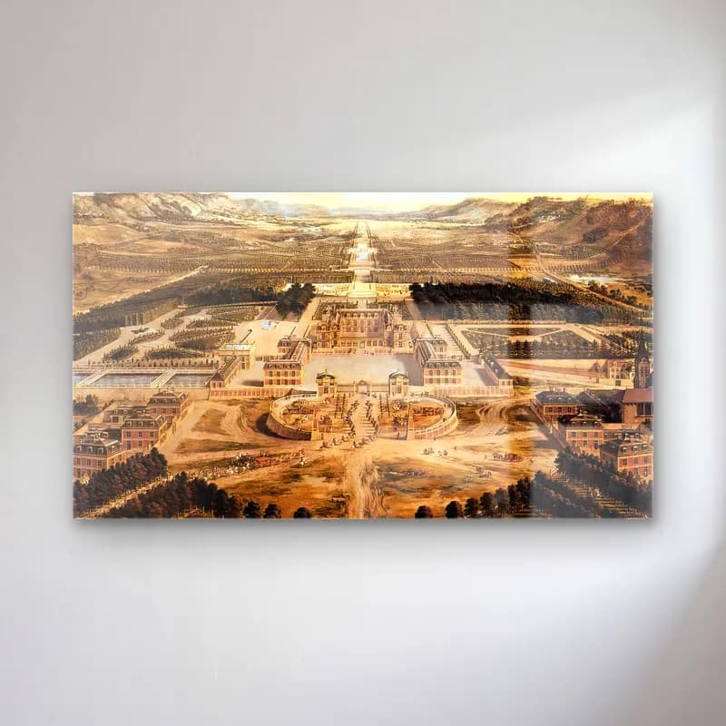 Pierre Patel – Bird s Eye View of Versailles cam tablo — Pierre Patel – Bird s Eye View of Versailles — vintage şato