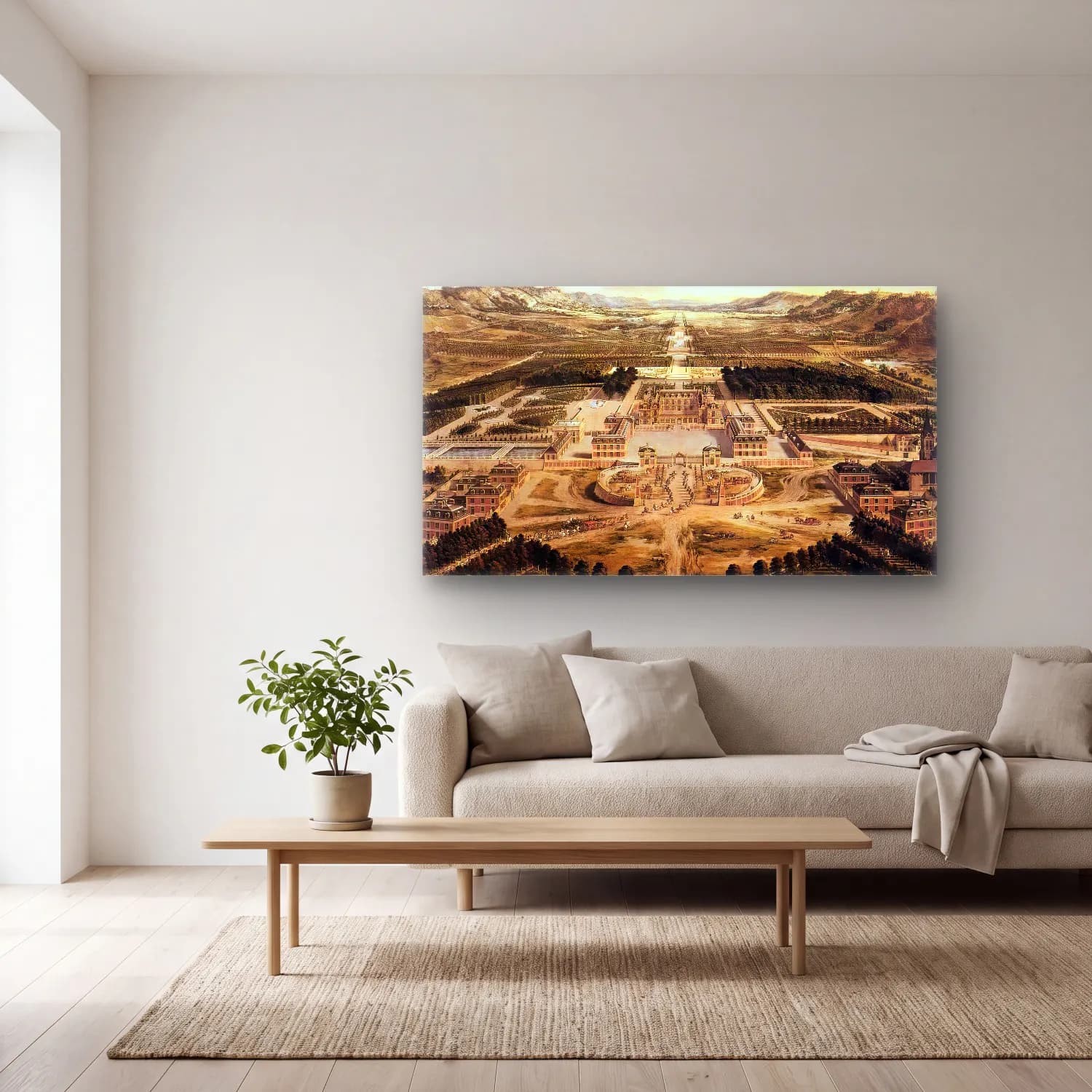 Pierre Patel – Bird s Eye View of Versailles cam tablo — açık renk salonda